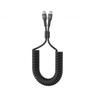 Budi Spring Cable USB-C - USB-C, Kabel, Spiral, 65W, 1.8m - Svart