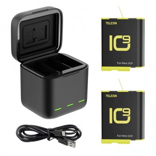 Telesin batterier 2st och Batteriladdare med förvaring för batterier + microSD - Trippel - för GoPro Hero10/9 Black